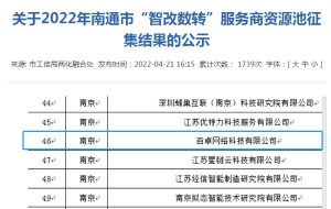 百卓入选南通市“智改数转”服务商资源池